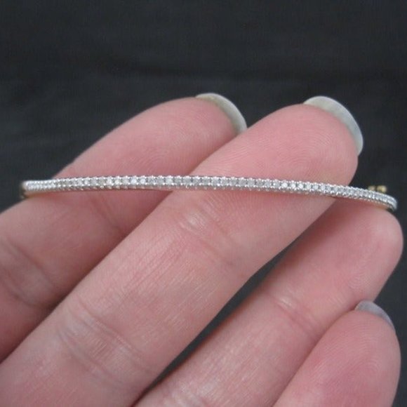 14K ROSE Gold Vermeil Sterling Diamond Bangle Bracelet 7 Inches Macys - Picture 5 of 16